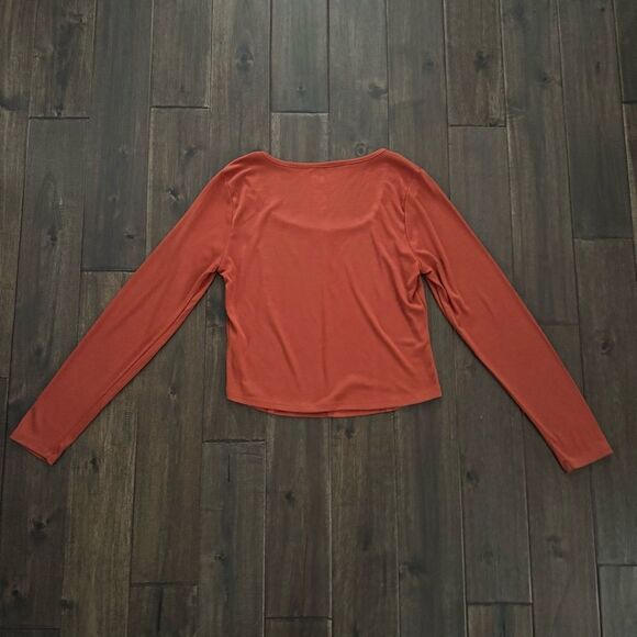 SO Dark Orange Rust Long Sleeve Square Neck Top Jr. L - Picture 4 of 4